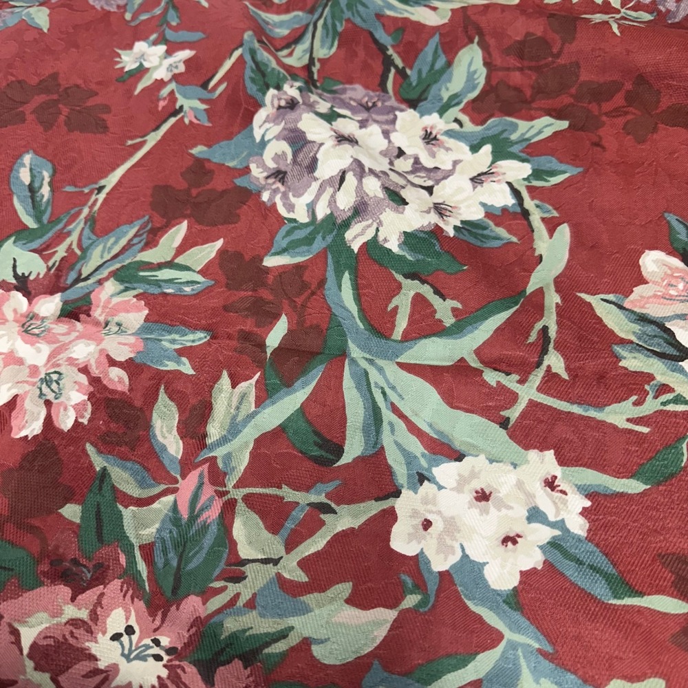 P Kaufmann Floral Fabric Screen Printed Vat Colors Scotchgard Red Upholstery 1yd